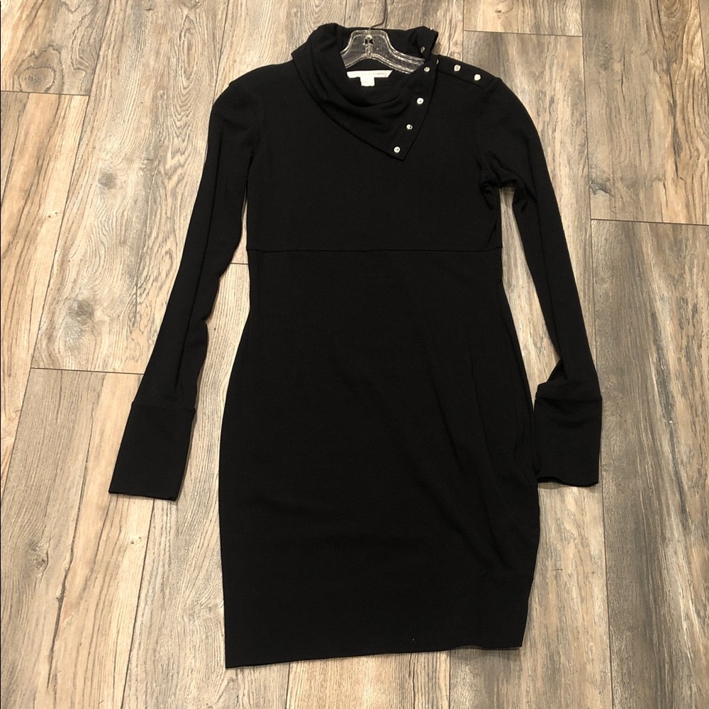 Diane Von Furstenberg Black Long Sleeve Dress with Button Detail